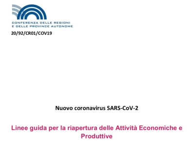 REGIONI, AGGIORNATE LE LINEE GUIDA DELLE ATTIVITÀ ECONOMICHE - linee guida aggiornate